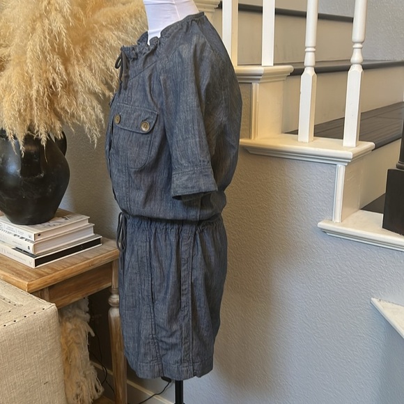 Madewell Jumper Dress Blue Jean Button Front Pockets Drawstring Size Small - Picture 4 of 6